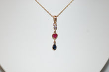 Load image into Gallery viewer, Ruby Heart, Sapphire and Diamond Heart Gold Necklace
