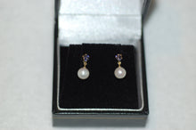 Load image into Gallery viewer, Dainty Pearl and Iolite Hanging Earrings