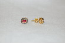 Load image into Gallery viewer, Ruby and Diamond Hallo Stud Earrings