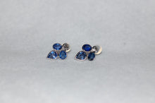 Load image into Gallery viewer, Ceylon Sapphire and Diamond Flower Petal Gold Stud Earrings
