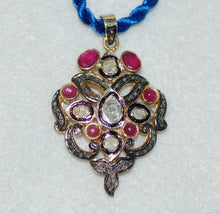 Load image into Gallery viewer, Ruby and Diamond Scroll Shield Pendant