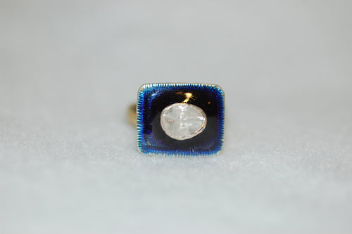 Diamond and Enamel Block Ring