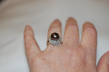 Load image into Gallery viewer, Tahitian Pearl and Diamond Crown Platinum Ring