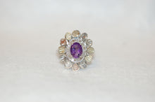 Load image into Gallery viewer, Amethyst and Rose Cut Diamonds Flower Ring