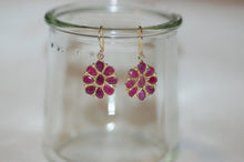 Load image into Gallery viewer, Multi Color Gemstone Flower Hanging Earrings