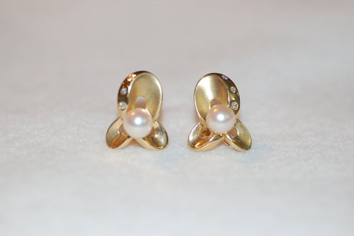 Iris Pearl and Diamond Accent Earrings