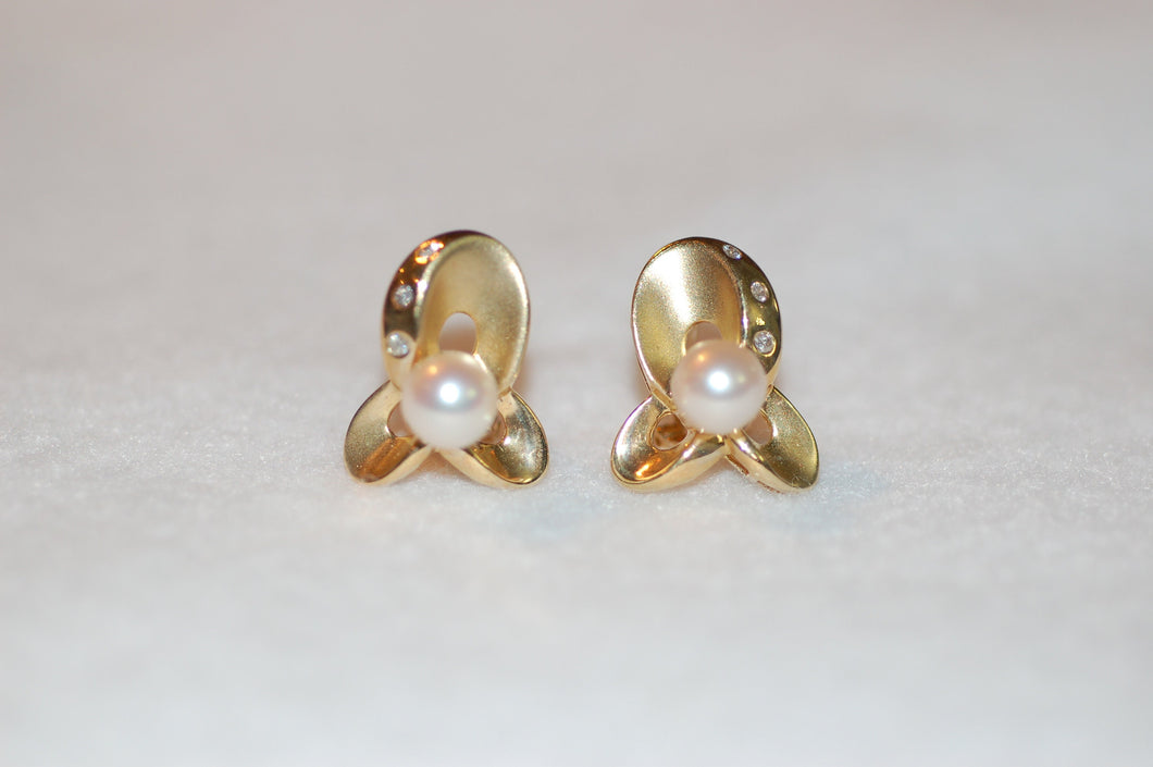 Iris Pearl and Diamond Accent Earrings