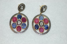 Load image into Gallery viewer, Diamond, Sapphire and Ruby Doorknocker Earrings