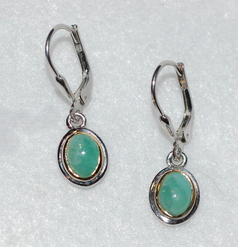 Emerald Cabochon Dangle Silver Earrings