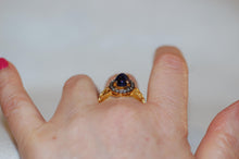Load image into Gallery viewer, Sapphire Cabochon and Diamond Gilded Age Style Ring