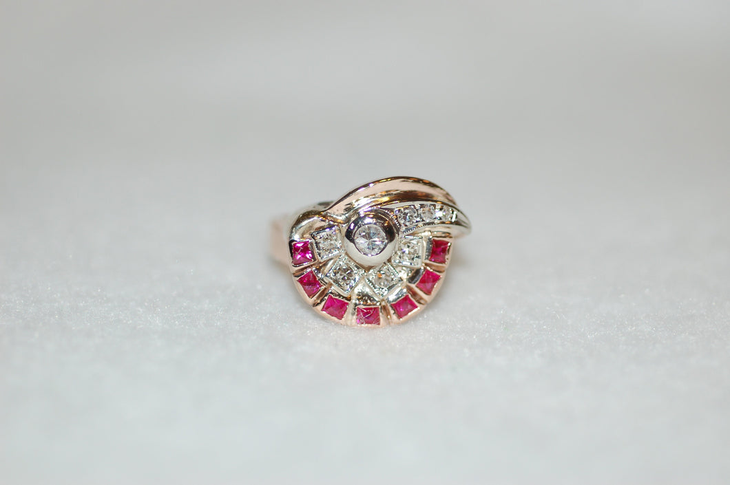 Art Deco Ruby and Diamond Fan Ring
