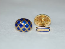 Load image into Gallery viewer, Oval Blue Enamel  Gold Cuff Links