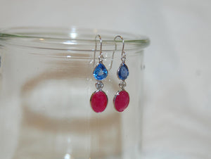 Sapphire, Ruby and Diamonds Drop Earrings