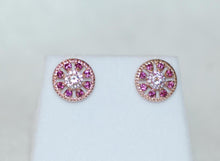 Load image into Gallery viewer, Morganite and Rhodolite Garnet Pinwheel Earrings