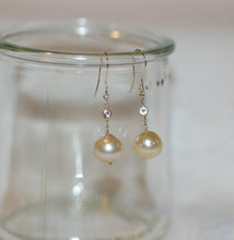 Load image into Gallery viewer, Cream Pearl and Sapphire Delicate Drop Earrings