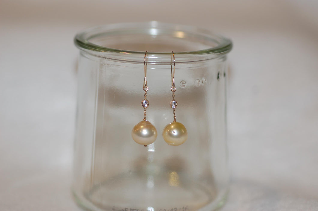 Cream Pearl and Sapphire Delicate Drop Earrings