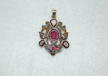 Load image into Gallery viewer, Ruby and Diamond Large Scroll Shield Pendant