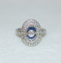 Load image into Gallery viewer, Antique Style Sapphire and Diamond Deco Ring
