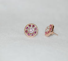 Load image into Gallery viewer, Morganite and Rhodolite Garnet Pinwheel Earrings