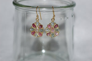 Multi Color Gemstone Flower Hanging Earrings