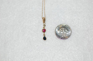Ruby Heart, Sapphire and Diamond Heart Gold Necklace