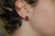 Load image into Gallery viewer, Ruby and Diamond Hallo Stud Earrings