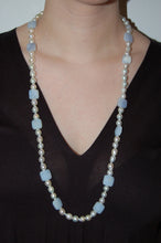 Load image into Gallery viewer, Cultured Pearl and Cushioned Chalcedony Bead Necklace