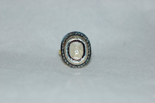 Diamond Oval Cobblestone Silver Ring