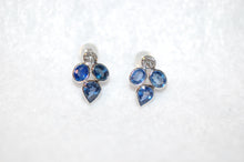 Load image into Gallery viewer, Ceylon Sapphire and Diamond Flower Petal Gold Stud Earrings