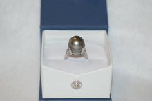 Load image into Gallery viewer, Tahitian Pearl and Diamond Baguette Platinum Ring