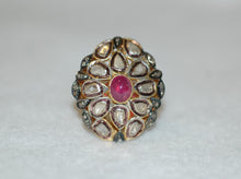 Load image into Gallery viewer, Ruby Cabochon and Diamonds Antique Style Large Shield Ring