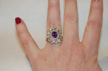 Load image into Gallery viewer, Amethyst and Rose Cut Diamonds Flower Ring