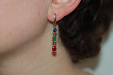 Load image into Gallery viewer, Mixed Cut Ruby, Emerald and Sapphire Gold Drop Earrings