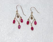 Load image into Gallery viewer, Burmese Ruby Chandelier Gold Earrings