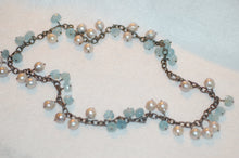 Load image into Gallery viewer, Baroque Pearl and Rough Aquamarine Bead Fringe Necklace