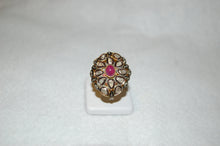 Load image into Gallery viewer, Ruby Cabochon and Diamonds Antique Style Large Shield Ring
