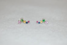 Load image into Gallery viewer, Rainbow Sapphires Gold Wave Earrings