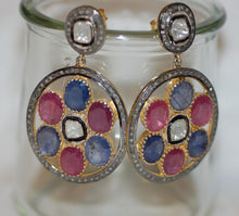 Load image into Gallery viewer, Diamond, Sapphire and Ruby Doorknocker Earrings