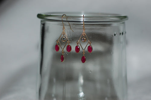 Burmese Ruby Chandelier Gold Earrings