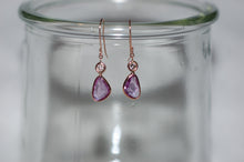 Load image into Gallery viewer, Pink Sapphire and Diamond Freeform Dangle Gold Earrings
