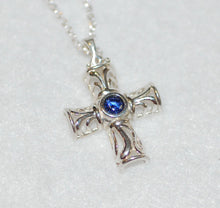 Load image into Gallery viewer, Tanzanite Filigree Silver Cross