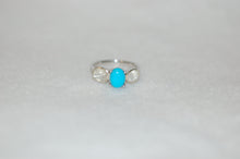 Load image into Gallery viewer, Sleeping Beauty Turquoise and Diamond Three Stone Ring