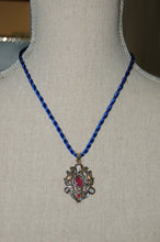 Load image into Gallery viewer, Ruby and Diamond Large Scroll Shield Pendant