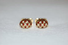 Load image into Gallery viewer, Diamond and Red Enamel Criss Cross Gold Cuff Links
