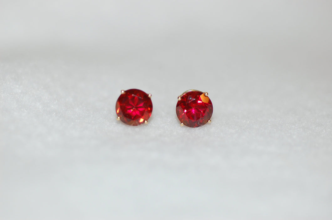 Garnet Solitaire Gold Stud Earrings