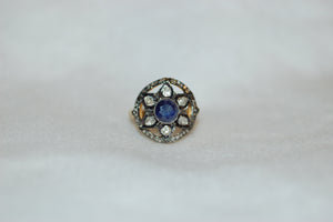 Sapphire and Diamond Starburst Antique Style Ring