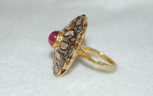 Load image into Gallery viewer, Ruby Cabochon and Diamonds Antique Style Large Shield Ring