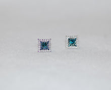 Load image into Gallery viewer, Filigree Blue and White Diamond Stud Earrings