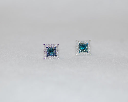 Filigree Blue and White Diamond Stud Earrings