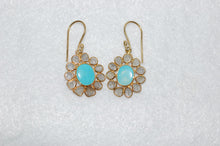 Load image into Gallery viewer, Diamond and Turquoise Stained Glass Dangle Earrings